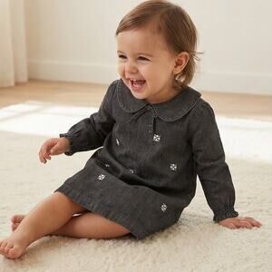 OshKosh B'gosh Demi Long Sleeve Dress with Embroidered Floral Design on it